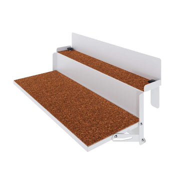 White FORFUN Table Shelf with cork-lined surfaces, adjustable metal balcony rack for small spaces