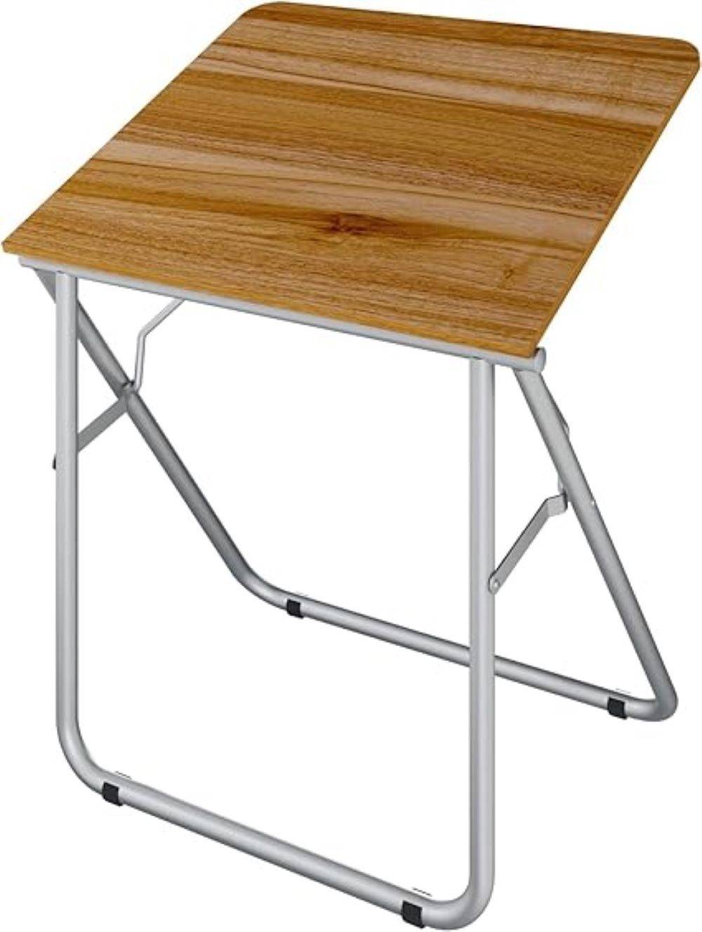 Compact drawing table with metallic grey legs and walnut Troia wood top, ideal for multifunctional use in home or office.