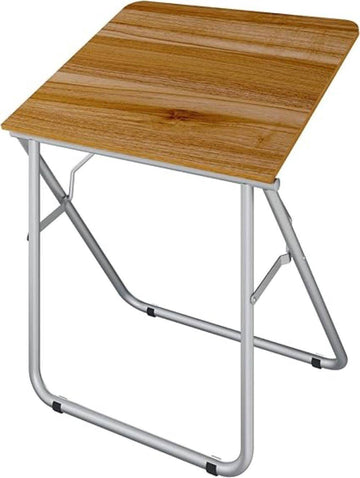 Compact drawing table with metallic grey legs and walnut Troia wood top, ideal for multifunctional use in home or office.