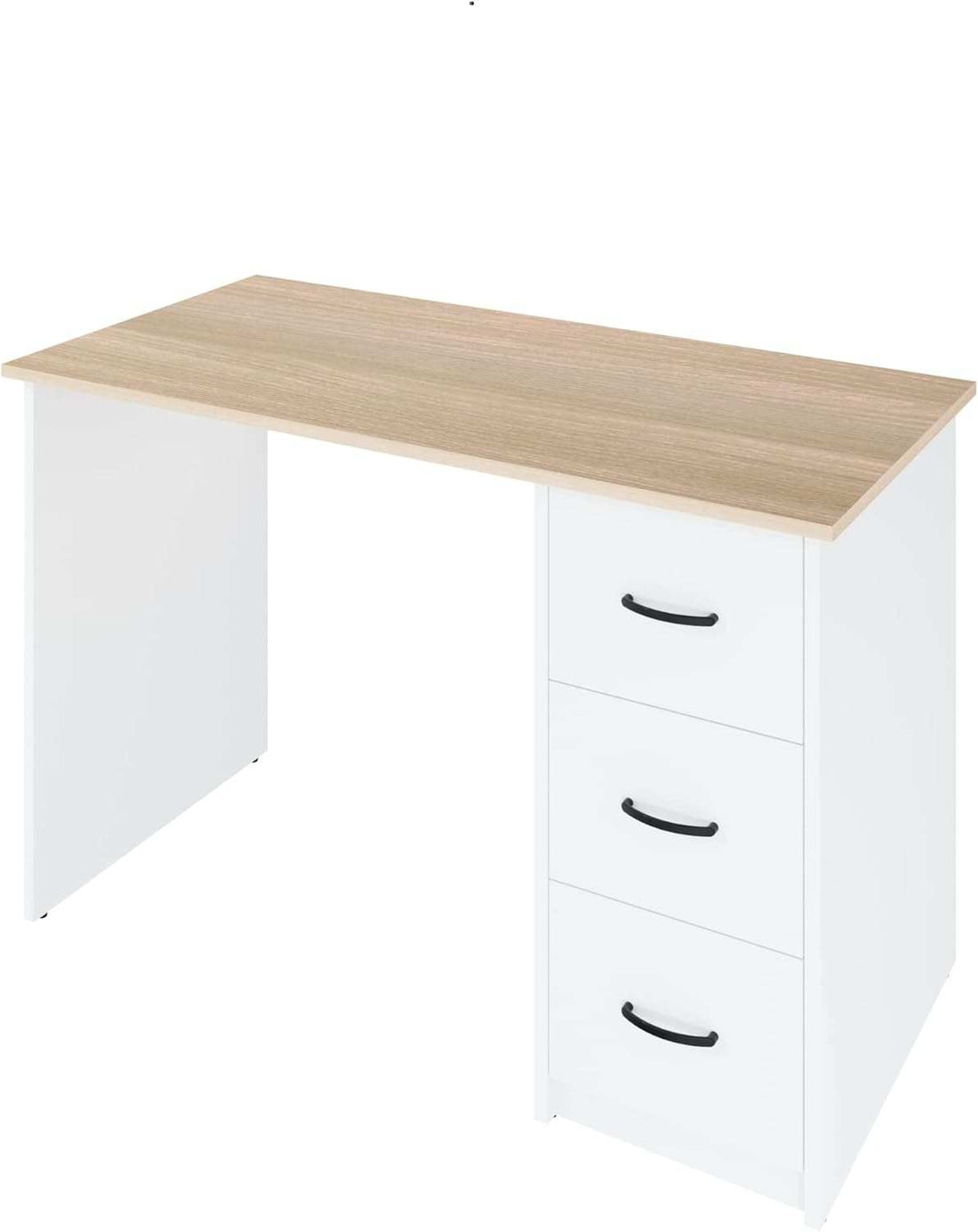 Modern Aure Desk with oak finish top and white drawer storage unit