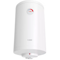 Bosch Tronic 2000 T electric vertical boiler, 50 liters capacity, white cylindrical design with manual thermostat and temperature gauge.