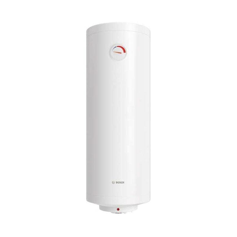 Bosch Tronic 1000T 80 SB vertical electric water heater, 80 liters capacity, white, compact slim design with polyurethane insulation and enamelled steel tank.