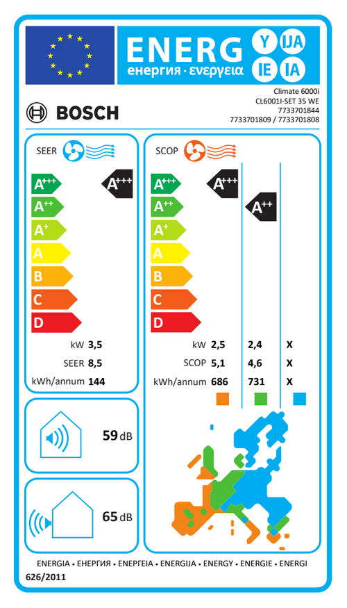 Bosch Climate 6000i CL6001i-Set 35 WE air conditioner – EU energy label