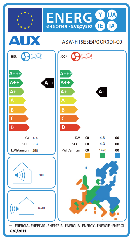 AUX ASW-H18E3G4/QC air conditioner – EU energy label
