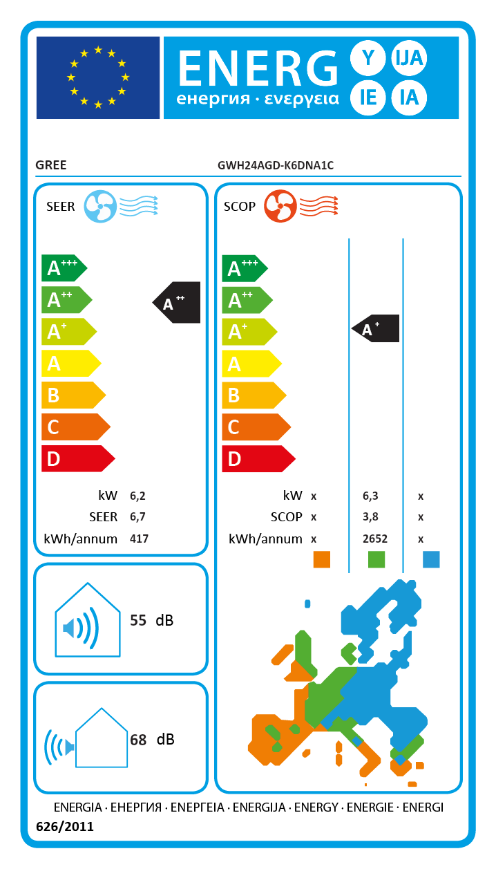 Gree Pular GWH24AGD-K6DNA1C Inverter-Klimaanlage – 24.000 BTU, WLAN, Ionisator, A++/A+, bis zu 40 m²