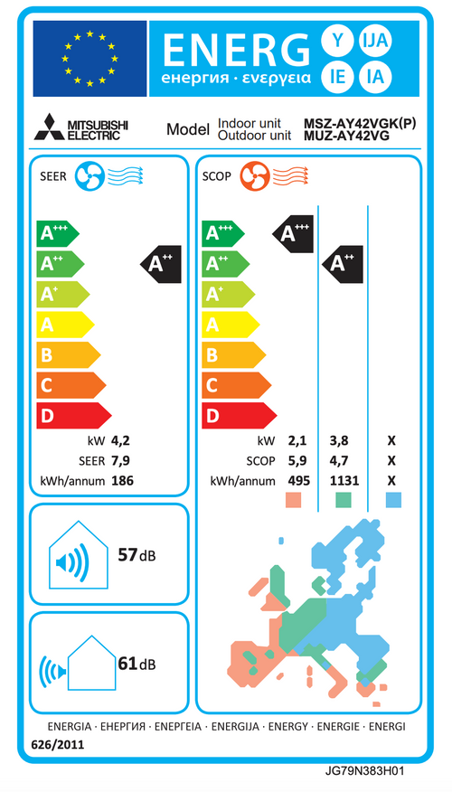 Indoor Unit Mitsubishi Electric MSZ-AY42VGK 14 000 BTU – Wi-Fi, A++