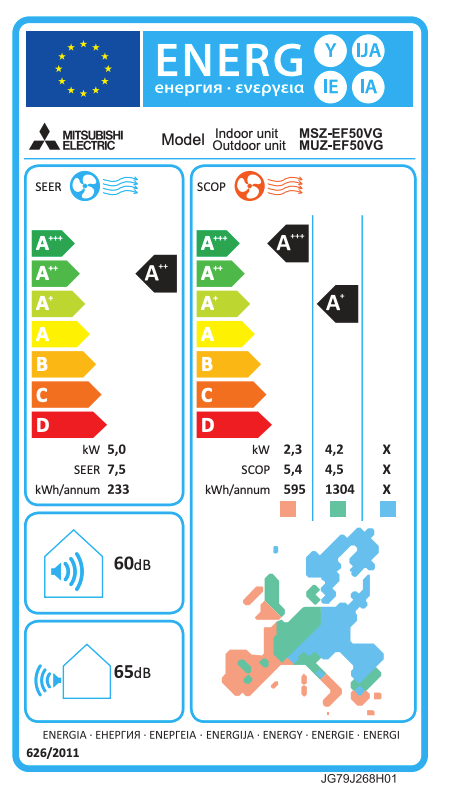 Mitsubishi Electric MSZ-EF50VGKB air conditioner – EU energy label