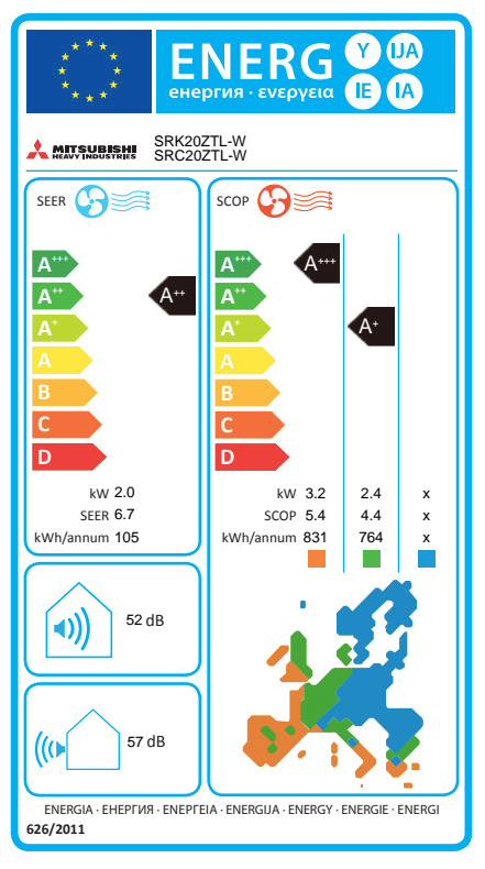 Mitsubishi Heavy Industries SRK-ZTL-W air conditioner – EU energy label