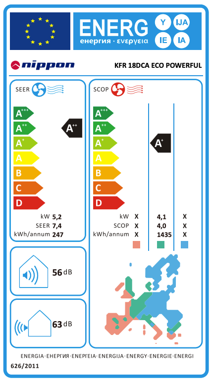 Nippon KFR 18DCA air conditioner – EU energy label