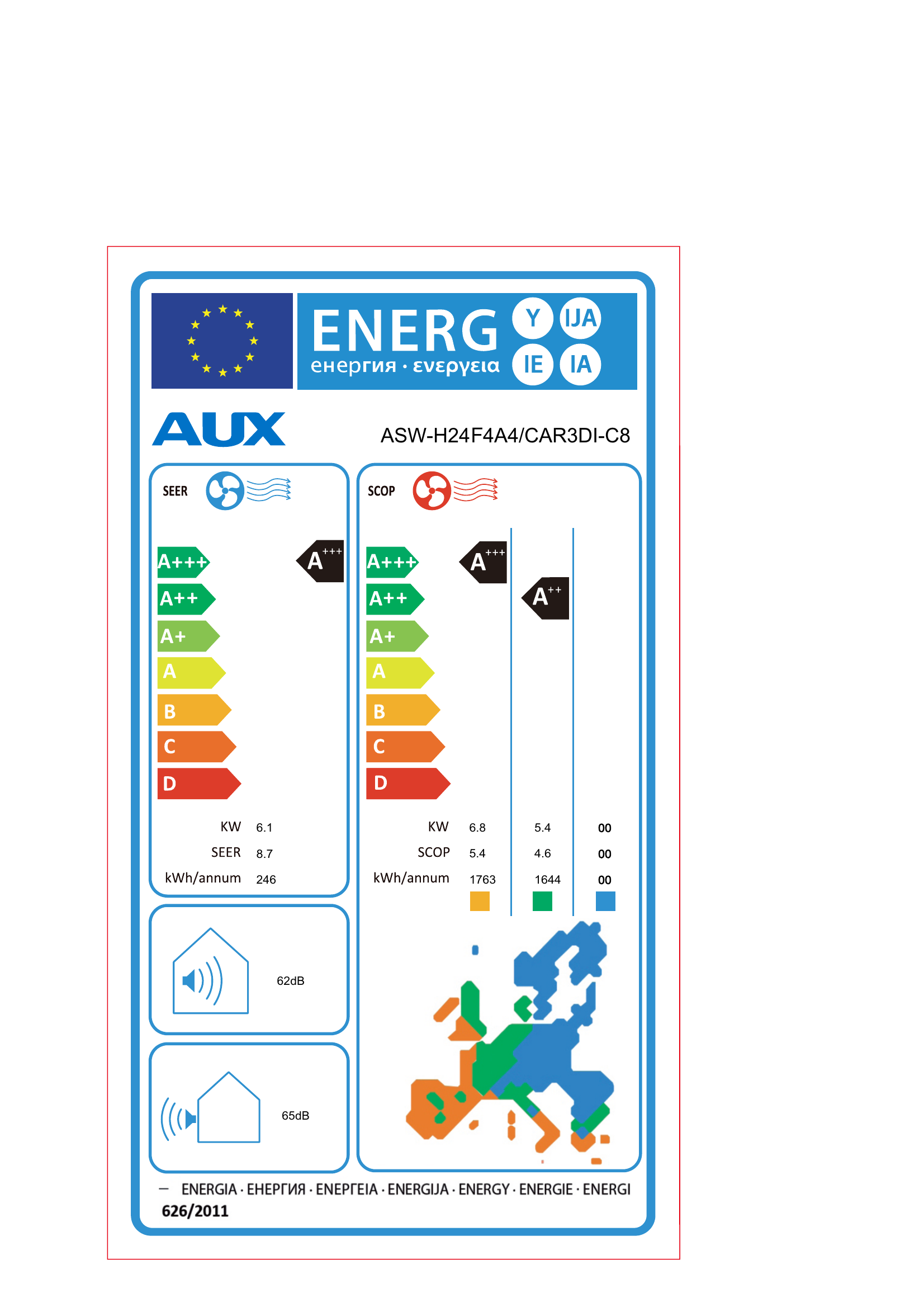 AUX ASW-H24F4A4/CAR3DI-C8 air conditioner – EU energy label