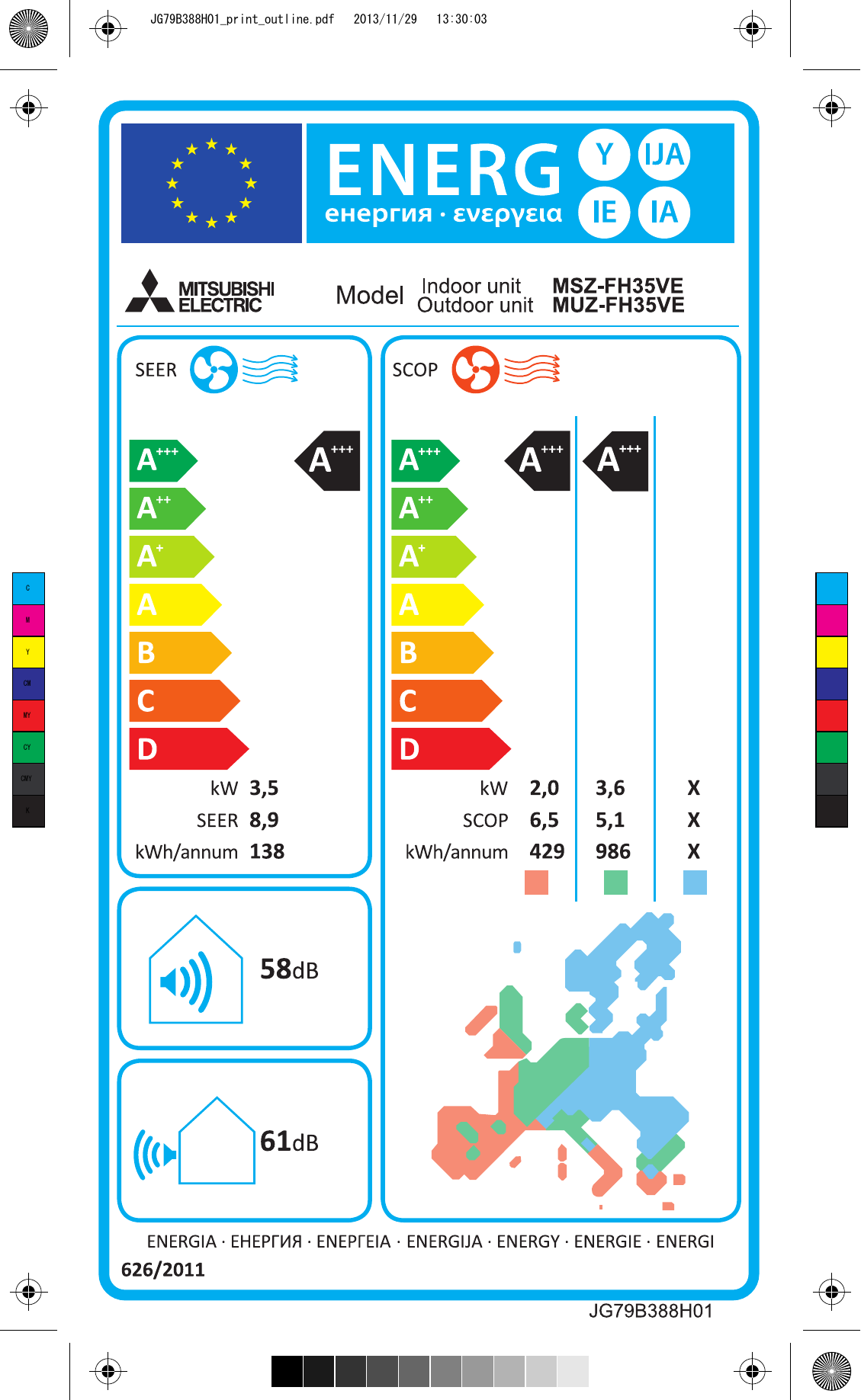 Mitsubishi Heavy Industries SRF35ZS-W inverter air conditioner – EU energy label