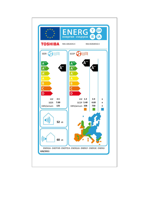Toshiba RAS-B10S4KVG-E YUKAI PLUS air conditioner – EU energy label
