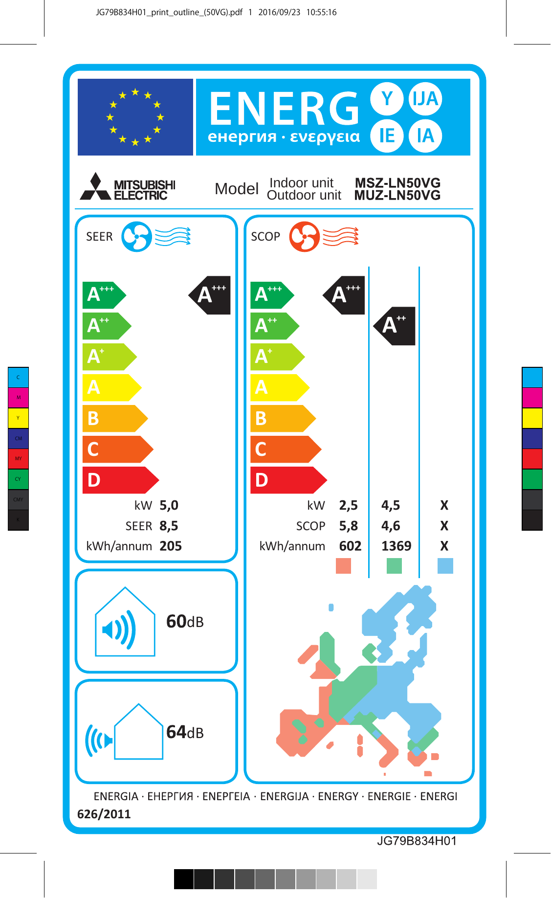 Mitsubishi Electric MSZ-LN50VGB air conditioner – EU energy label