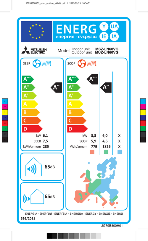 Mitsubishi Electric MSZ-LN60VGR air conditioner – EU energy label