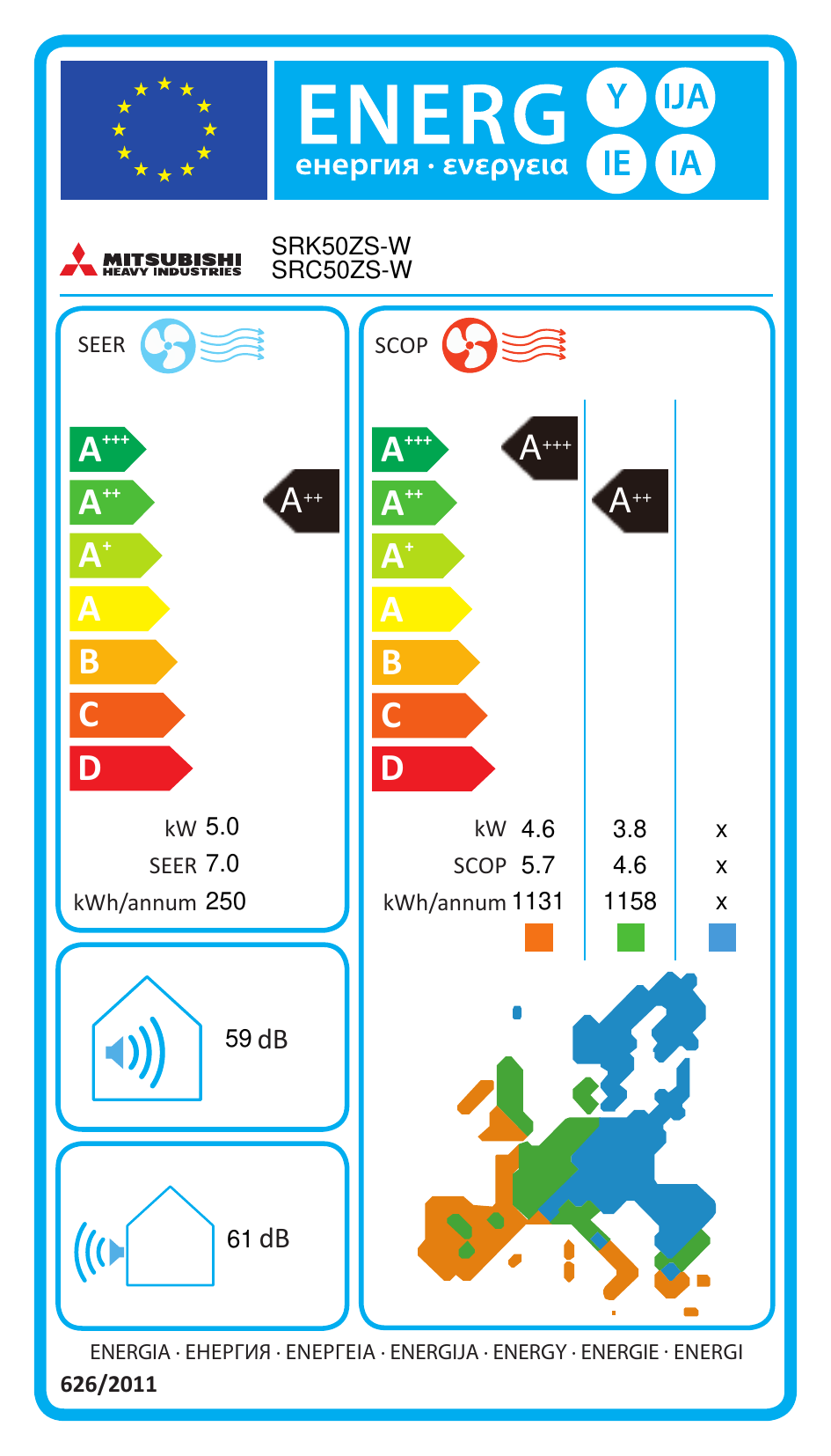 Mitsubishi Heavy Industries SRK50ZS-W air conditioner – EU energy label