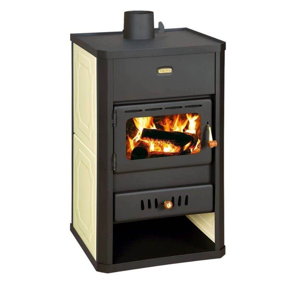 Graphitschwarz Kaminofen Prity S1 W10 with eingebaut Wassermantel for Zentralheizung, 13 kW Leistung
