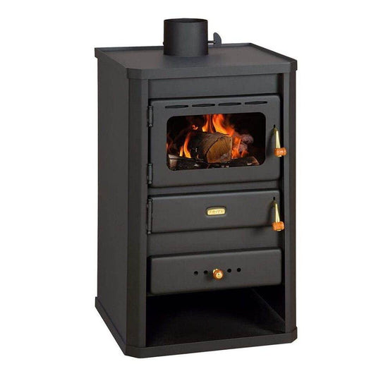 Kaminofen Prity S2 10 kW Graphitschwarz wood and coal stove with Keramikglastür and refractory brick combustion chamber.