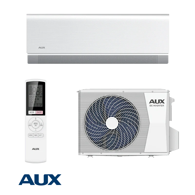 AUX C Comfort ASW-H09B7A4/CAR3DI-D0 inverter air conditioner set with remote control and outdoor unit, 9000 BTU, Wi-Fi enabled, energy efficient A+++ cooling.