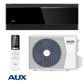 AUX Comfort Black 24,000 BTU inverter air conditioner with Wi-Fi remote control, sleek black indoor unit, and white outdoor DC inverter unit