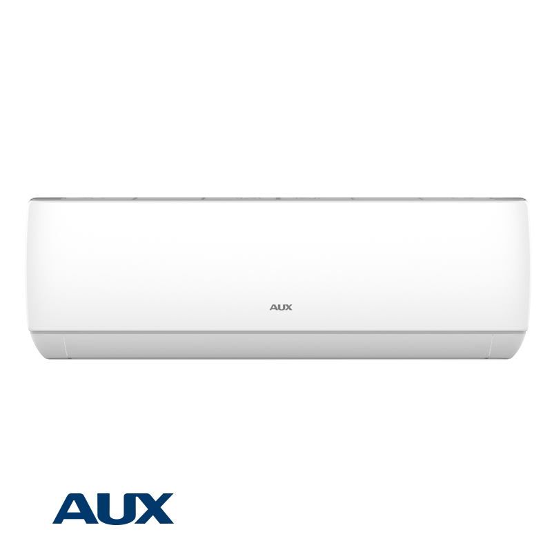 AUX J-Smart ASW-H24F7B4 inverter air conditioner set with indoor unit, outdoor unit, and remote control, 24,000 BTU, Wi-Fi enabled, plasma filter, suitable for spaces up to 45 square meters.