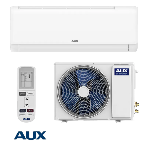 AUX New-Q Inverter Klimaanlage 12,000 BTU mit WLAN, energy-efficient R32 refrigerant, quiet operation, and sleek design.