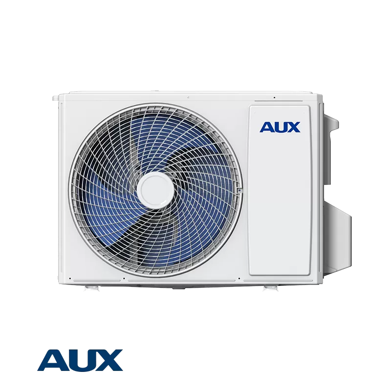 AUX New-Q Inverter Air Conditioner outdoor unit with 12,000 BTU, energy-efficient, Wi-Fi ready, and eco-friendly R32 refrigerant.