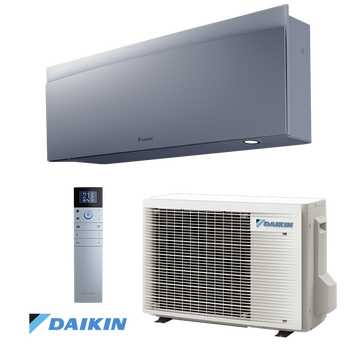 Daikin Emura 3 FTXJ20AS inverter air conditioner with sleek indoor unit, remote control, and efficient outdoor unit.