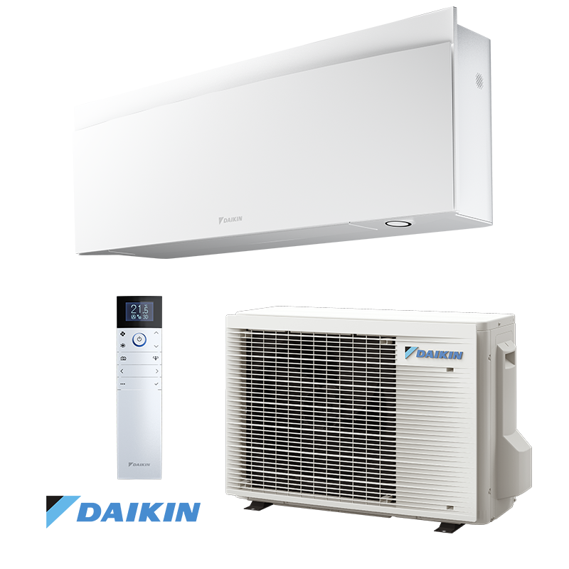 Daikin Emura 3 FTXJ35AW inverter air conditioner with 12,000 BTU cooling and heating, built-in Wi-Fi, ultra-quiet operation, air filter, and modern minimalist design.