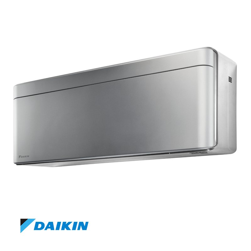 Daikin Stylish FTXA20BS + RXA20A inverter air conditioner with sleek indoor unit, outdoor compressor, remote control, Wi-Fi, Coanda effect, and energy-efficient cooling and heating.