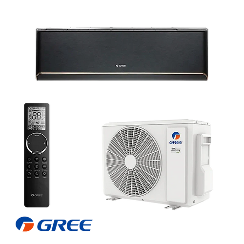 Gree Airy GWH09AVCXB-K6DNA1B black inverter air conditioner with remote and outdoor unit, 9,000 BTU, Wi-Fi, energy-efficient A+++/A++ for rooms up to 19m²