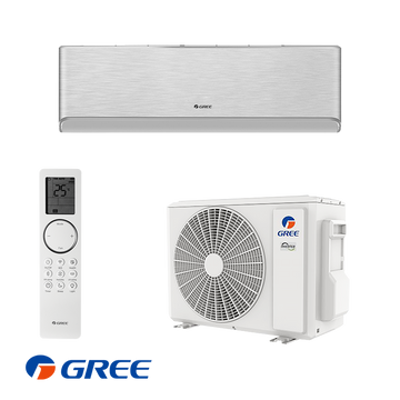 Gree Airy GWH24AVEXF-K6DNA1A silver inverter air conditioner with remote control and outdoor unit for rooms up to 48m²