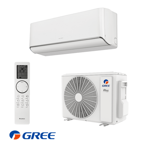 Gree Airy GWH12AVCXD-K6DNA1A inverter Klimaanlage with 12,000 BTU, Wi-Fi control, UV-C air purification, and energy-efficient A+++/A++ rating for rooms up to 24 square meters.