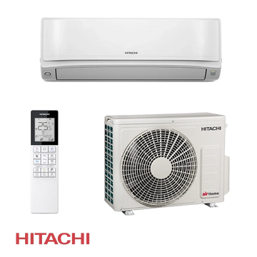 HITACHI AIRHOME 600 Air Conditioner with indoor unit, outdoor unit, and remote control, 12,000 BTU, A+++ / A++ energy rating, Wi-Fi enabled, suitable for up to 26 sqm rooms.