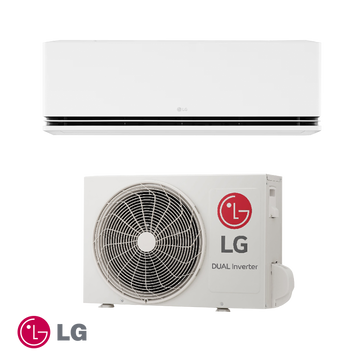 LG New Deluxe H09S1D inverter air conditioner with 9000 BTU, Wi-Fi, A+++, ionizer, and R-32 refrigerant, featuring sleek design and energy-efficient cooling and heating.