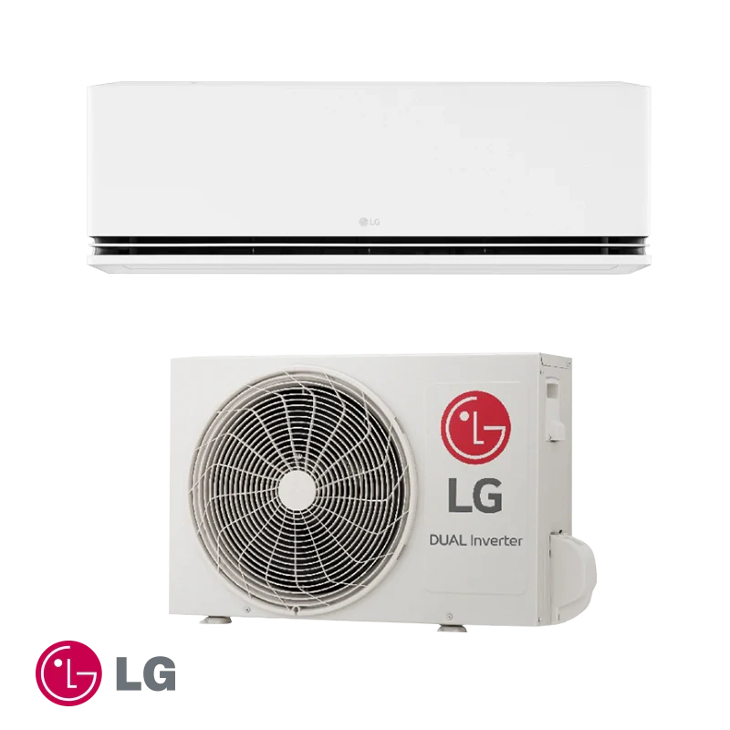 LG New Deluxe H12S1D inverter air conditioner with 12,000 BTU, Wi-Fi control, energy-efficient A+++ rating, and dual inverter technology