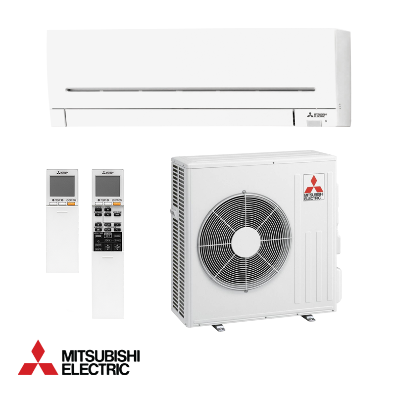 Mitsubishi Electric inverter air conditioner MSZ-AP71VGK + MUZ-AP71VG with indoor unit, outdoor unit, and two remote controls for rooms up to 50m².