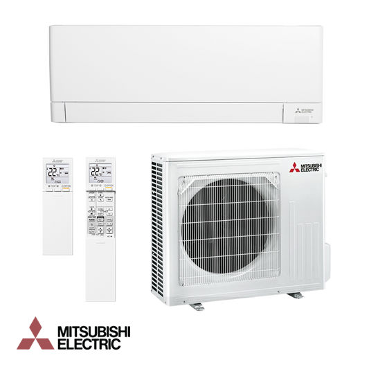 Mitsubishi Electric AY series 18,000 BTU inverter air conditioner with indoor and outdoor units and remote controls