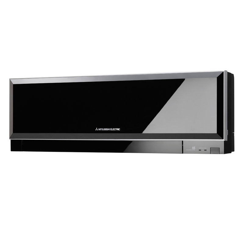 Mitsubishi Electric MSZ-EF50VGKB inverter air conditioner indoor unit with sleek black and silver design, 18,000 BTU capacity, built-in Wi-Fi, ultra-quiet operation, and silver ion air filter.