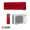 Mitsubishi Electric MSZ-LN25VGR red inverter air conditioner with white outdoor unit and remote control, A+++ energy efficiency, ultra-quiet, smart sensor, Wi-Fi enabled.