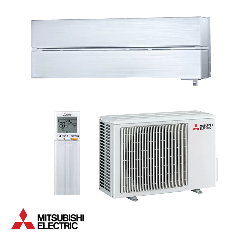 Mitsubishi Electric MSZ-LN35VGV + MUZ-LN35VG inverter air conditioner with remote control, sleek indoor unit, and efficient outdoor compressor.