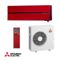 Mitsubishi Electric Inverter Air Conditioner MSZ-LN60VGR with red indoor unit, white outdoor unit, and remote control.