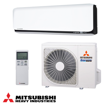 Mitsubishi Heavy Industries SRK50ZSX-WFB + SRC50ZSX-W inverter air conditioner with remote, 18,000 BTU cooling and heating, Wi-Fi, and advanced air purification.