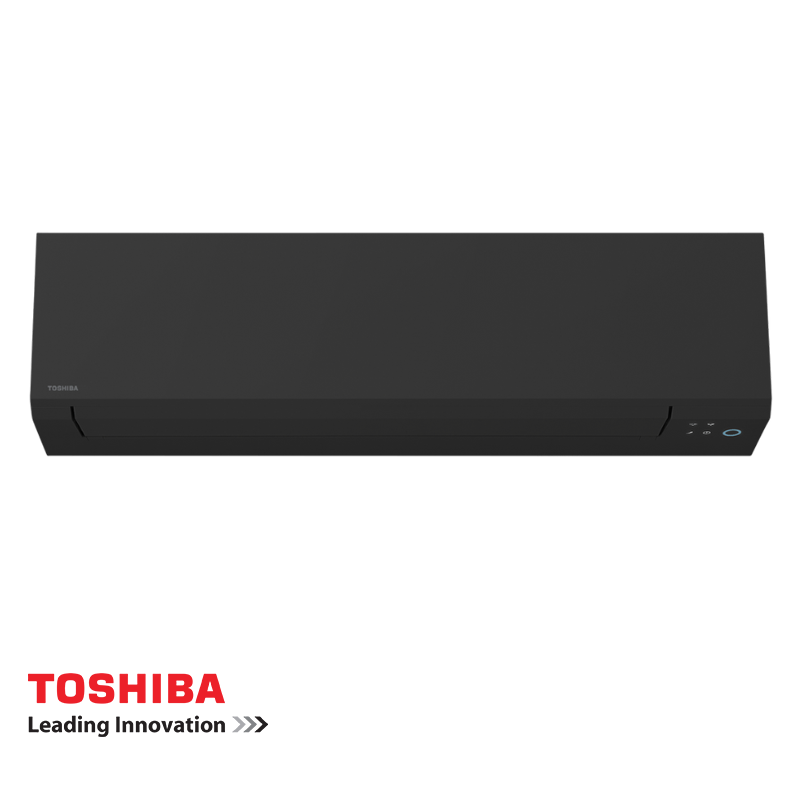 Toshiba Shorai Edge black inverter air conditioner with 22,000 BTU, Wi-Fi control, magic coil coating, and ultra-pure air filter.