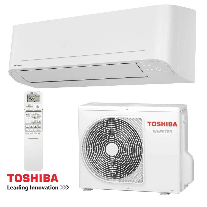 Toshiba Sumato RAS-B24B2KVG-E inverter air conditioner with remote and outdoor unit, 24,000 BTU, energy-efficient cooling and heating for rooms up to 43m².