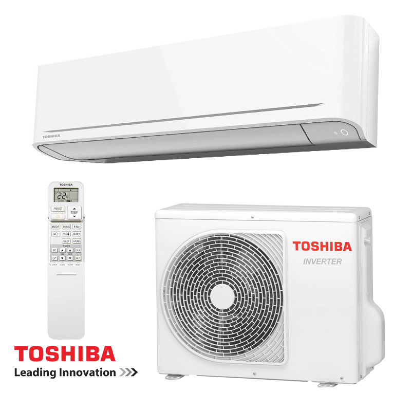 Toshiba Yukai RAS-24E2KVG-E inverter air conditioner with remote, 24,000 BTU cooling and heating, energy class A++, quiet operation, and eco-friendly R32 refrigerant.