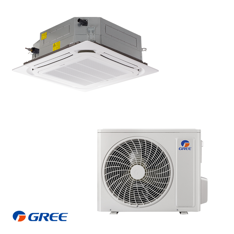 Gree GUD35T1 + GUD35W1/NhA-S 12,000 BTU cassette air conditioner with Wi-Fi, 360° airflow, energy-efficient A++/A+ rating for offices up to 23 sqm.