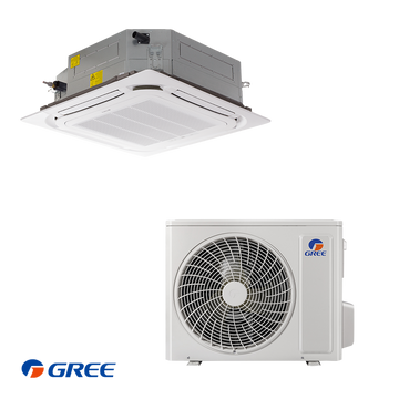 Gree GUD35T1 + GUD35W1/NhA-S 12,000 BTU cassette air conditioner with Wi-Fi, 360° airflow, energy-efficient A++/A+ rating for offices up to 23 sqm.