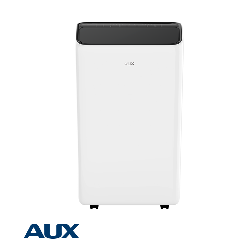 AUX AM-12C4A4/QAR2-B6 mobile inverter air conditioner with eco-friendly R290 refrigerant, 360° swivel wheels, and quiet operation for small to medium rooms.