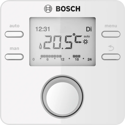 Bosch CW100 outdoor temperature-based controller with backlit display and solar function for energy-efficient heating management