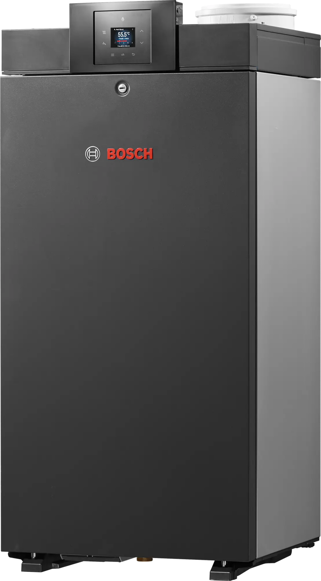 Bosch Condens 7000 WP compact condensing boiler for large buildings with cascade connection capability and high energy efficiency.